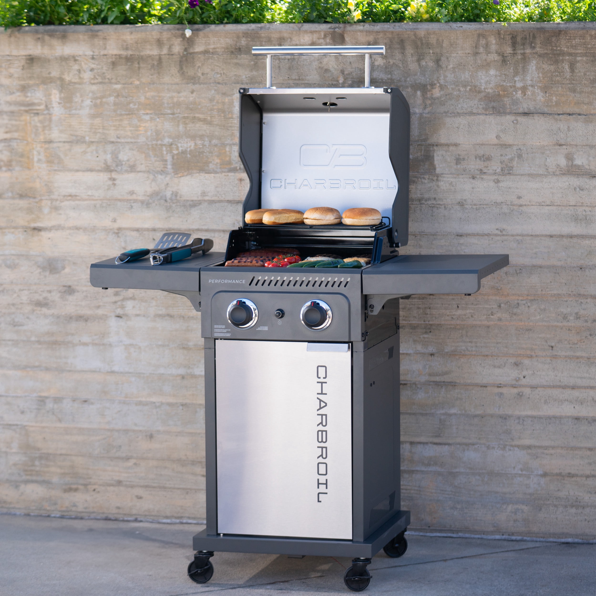 Charbroil Performance Series™ FlavorMax™ 2 Burner Gas Grill Cabinet with Foldable Side Shelves, Stainless Steel