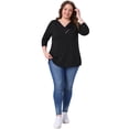 thumbnail image 3 of DARING DIVA Women's Plus V Neck Button Fall Pullover Shirt Loose Blouse 1X Black, 3 of 6