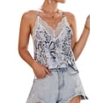 thumbnail image 4 of Women Snake Print Lace Splicing Sleeveless V Neck Tank Top, 4 of 5