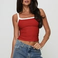 thumbnail image 2 of ClodeEU Women's Solid Color Lace Trim Spaghetti Strap Top,Comfortable Casual Sleeveless Camisole Red,Womens Plus S, 2 of 7
