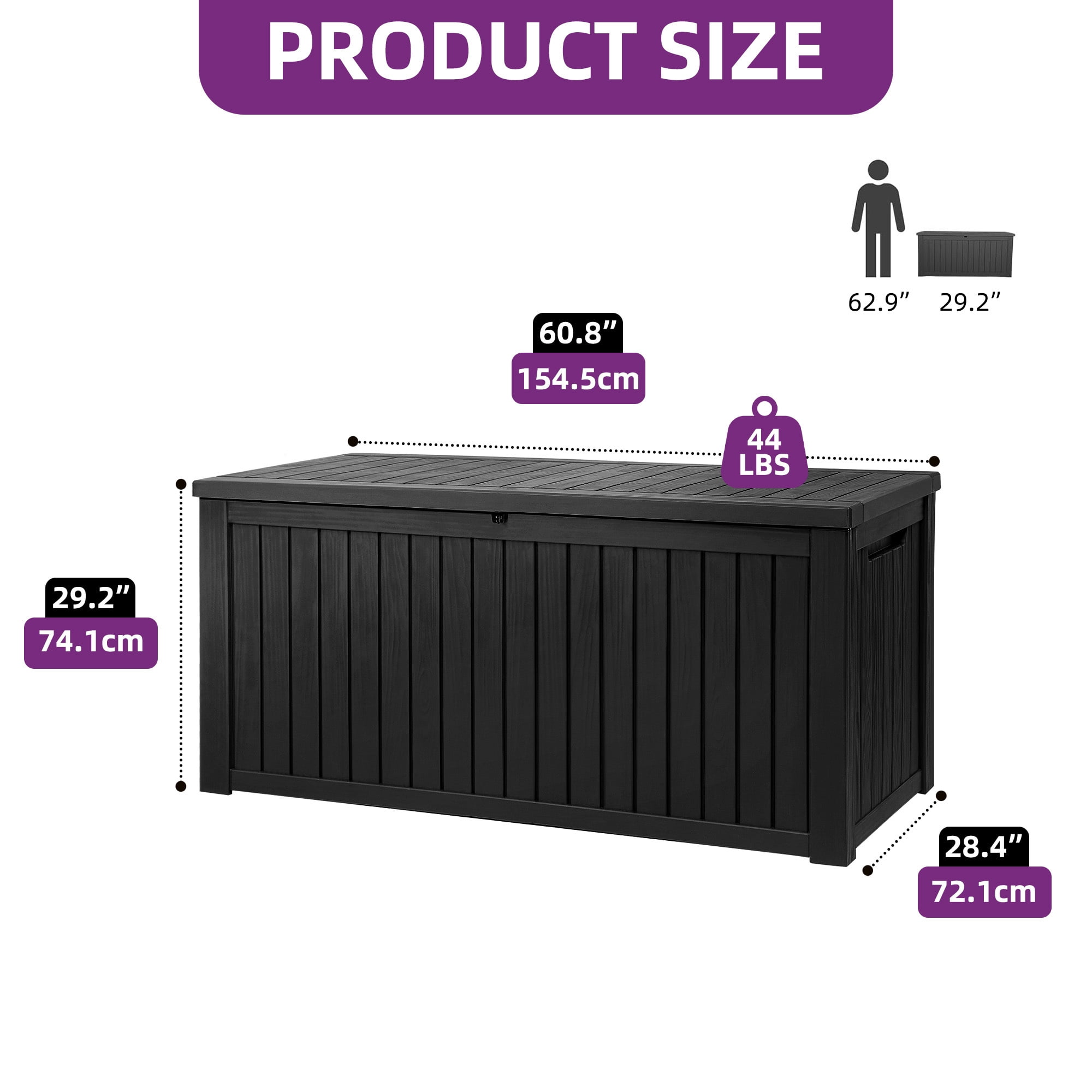 Dextrus 220 Gallon Extra-Large Resin Deck Box, Black Waterproof Storage Container, Lockable Deck Box with Removable Divider for Garden Tools, Pool Accessories & Outdoor Furniture Essentials
