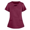 thumbnail image 1 of Snoarin Été Plus Size Going Out Tops for Women Manches Courtes Col Rond Tops Travail Uniforme Couleur Unie avec Poches Blouse Work Uniformes for Women sur l'Autorisation, 1 of 3