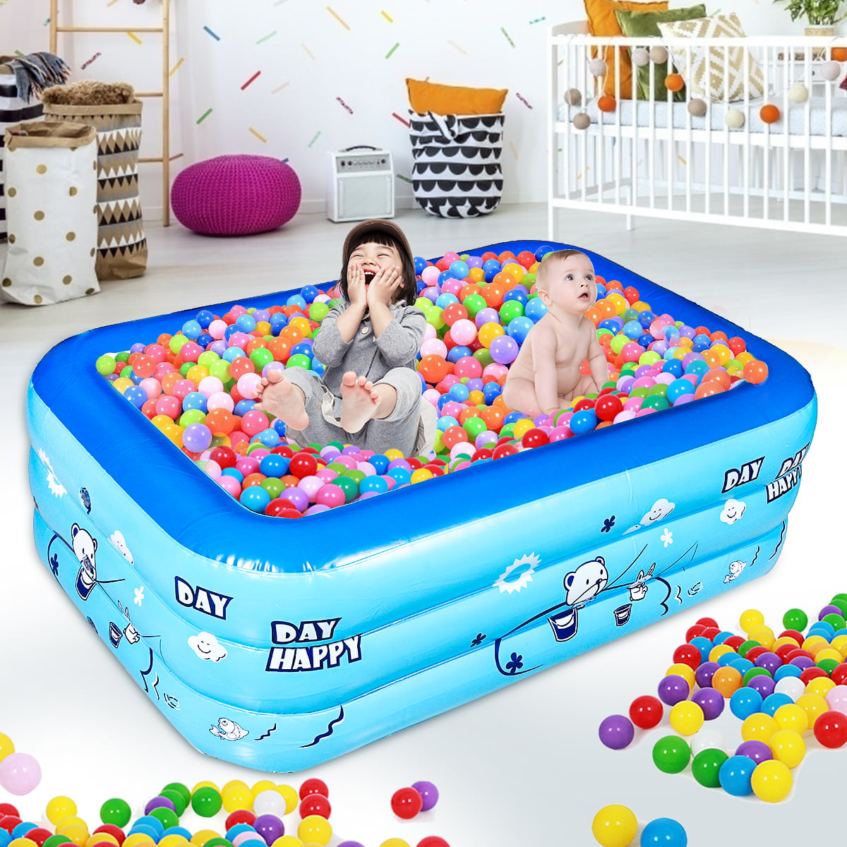 smileyshy Baby Inflatable Swimming Pool Inflatable Bathtub Baby Thicker Swimming Pool Family Infant Childrens Round Paddling Foldable Pool Ocean Ball Pools Paddling Pool Kids Toy 