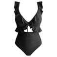 thumbnail image 4 of QUNYINEY Ruffle One Piece Swimsuits for Women Tummy Control Black Spaghetti Straps High Waisted Swimwear V Neck Monokini Women Swimwear, 4 of 7