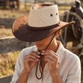 thumbnail image 4 of Unisex Adult Leather Western Cowboy Hat Small Brim Letter Detail Adjustable Chin Strap Cap for Country Festivals and Themed Events and Outdoor Parties Coffee One Size, 4 of 5