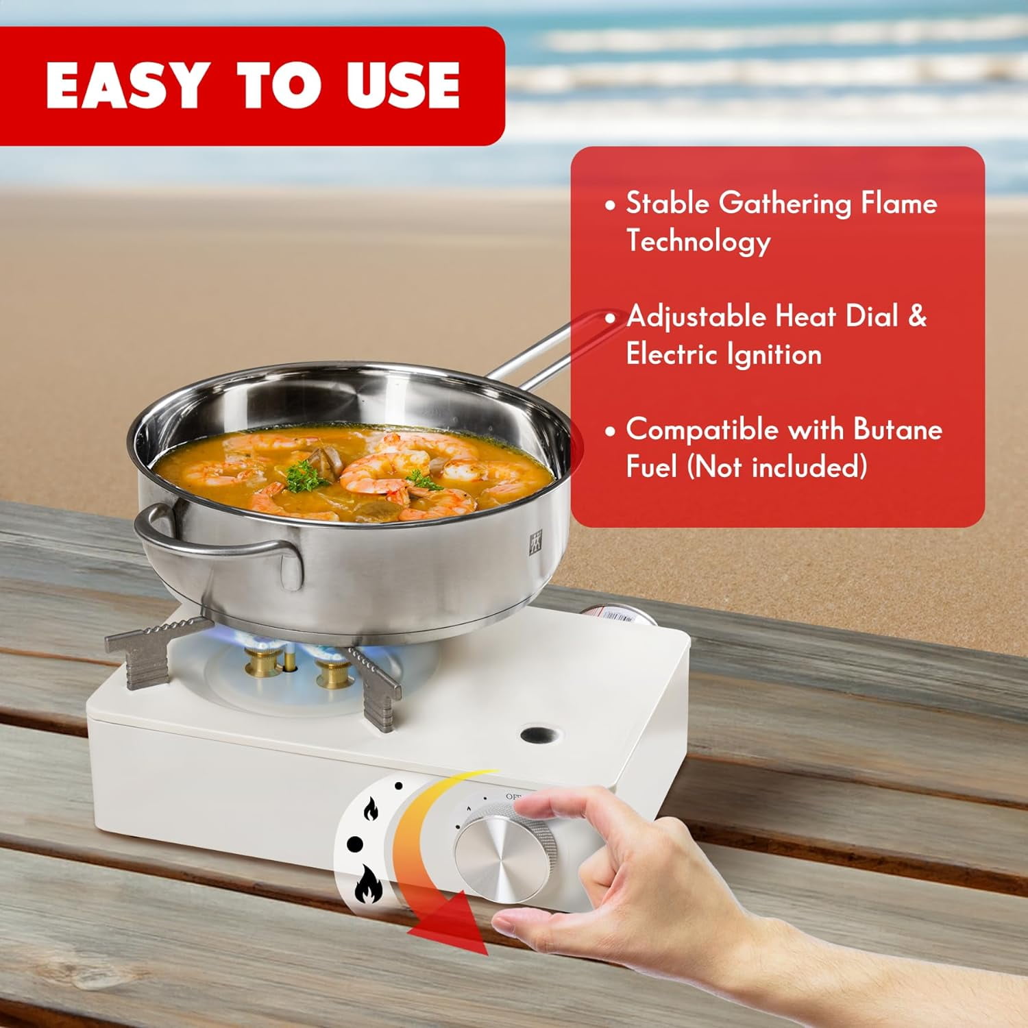 McKay Portable Camping Stove, Single Burner with Carry Case, Butane Propane Compatible, 11942 BTUs, White