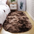 thumbnail image 2 of 31"x78"/63"x91" Oval Micro-fabric Soft Smooth Fluffy Plush Bedside Rug,  Folding Mat Pad for Bedroom Living Room Hall Decor-Coffee/Light Grey/Dark Grey, 2 of 7