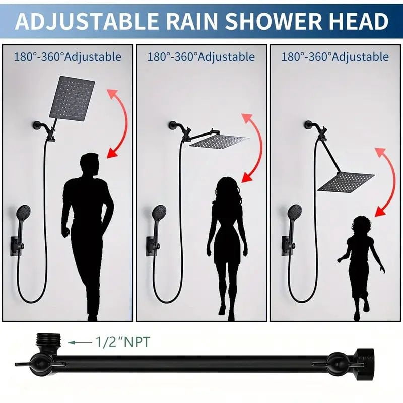"RV Bathroom Shower Set - 12 Inch Overhead Rain & Handheld Head with Extra Long 59 Inch Hose"