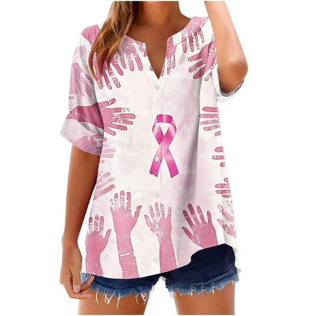 Vestidos Casuales Para Mujer, Blusas De Mujer De Moda Camiseta holgada de verano de manga corta con cuello en V y botones para mujer