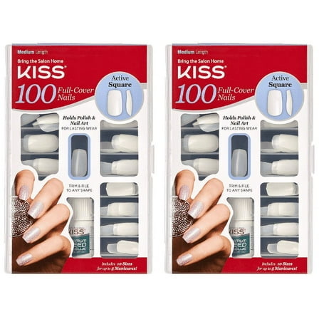 KISS Salon Acrylic Natural Nails - 100 Piece Kit Active Square - 100PS12 2-Pack