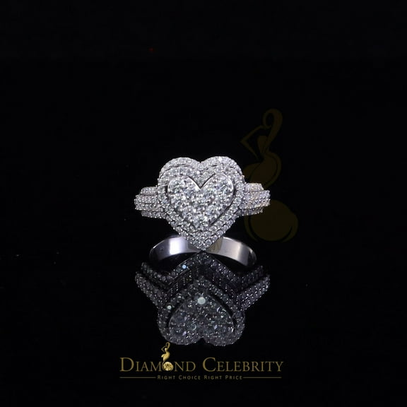 Diamond Celebrity's 925 Silver White 2.50CT Women's VVS 'D' Moissanite 3D Double Heart Ring Size7