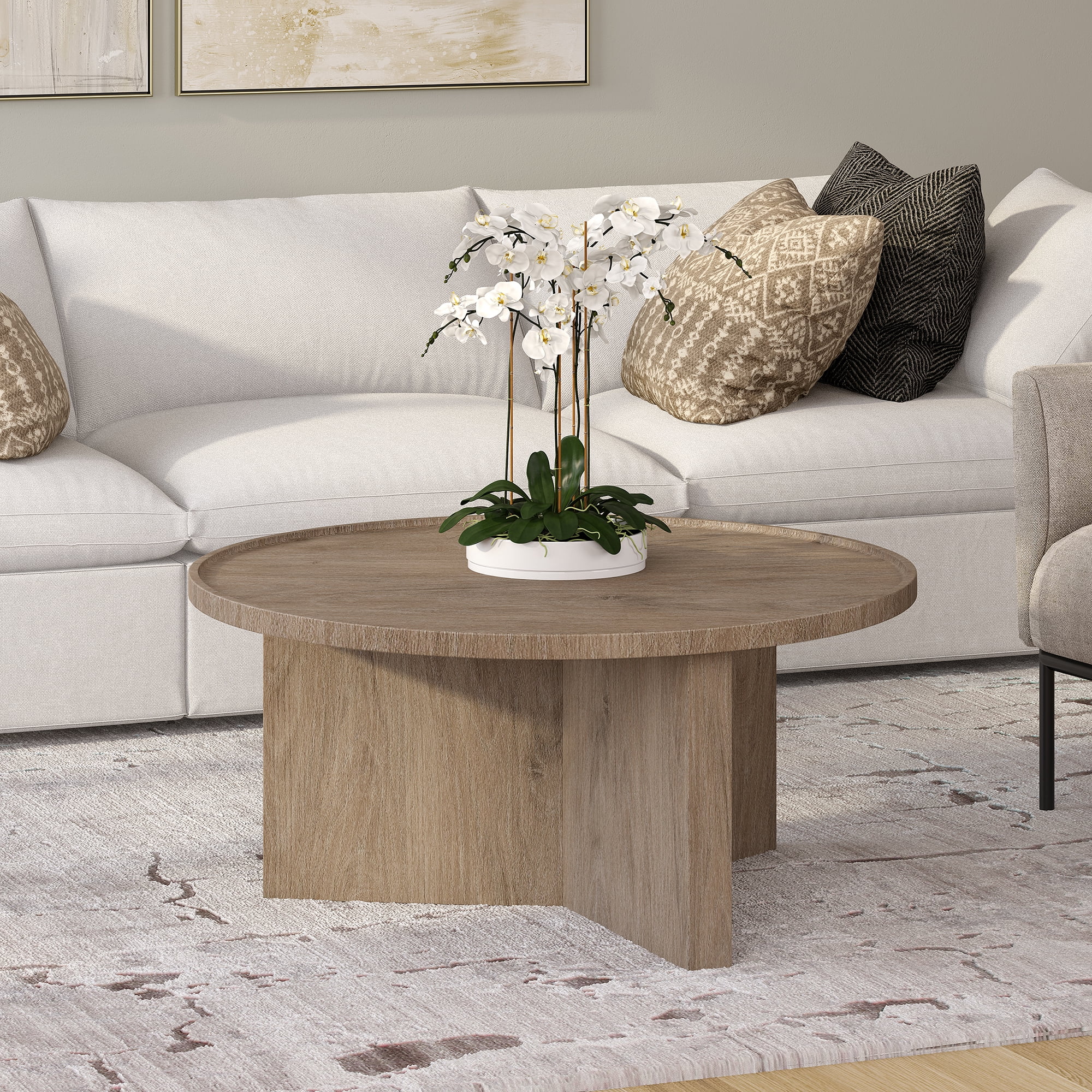 Evelyn&Zoe Scandinavian 32" Wide Antiqued Gray Oak Coffee Table