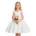thumbnail image 6 of FYDUU Satin Flower Girl Dress Wedding A-Line White Dress for Girls Knee-Length Elegant Pageant Princess Birthday Party Gown Dresses 10-11 Years, 6 of 9