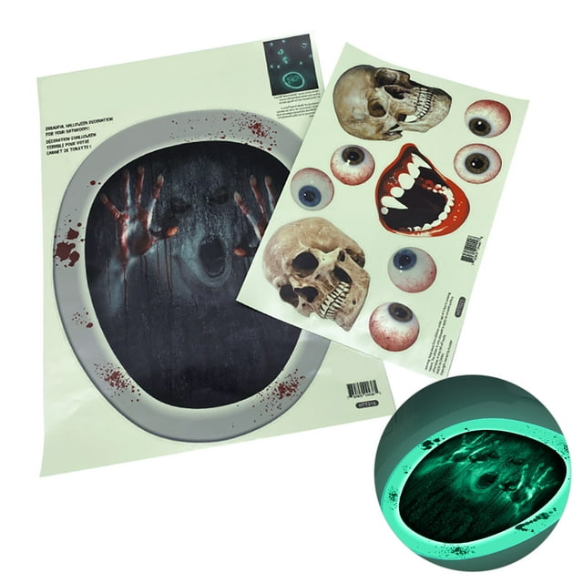 Injueey 2 uds. Calcomanías luminosas para tapa de inodoro de Halloween, pegatinas de pared de miedo, decoración de fiesta en casa para baño de terror Kits de decoración para fiestas Injueey HA001040-00