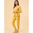 thumbnail image 4 of Conjuntos de pijama para mujer Cuello Peter Pan con almohadillas para el pecho Conjuntos de salón de manga larga Amarillo M, 4 of 6