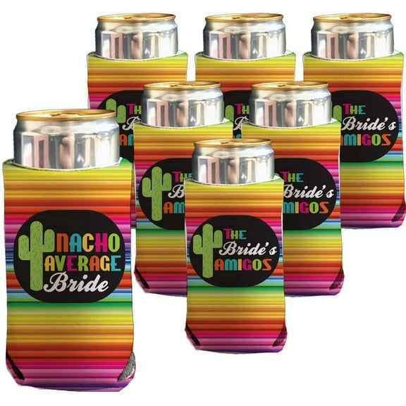 VictoryStore Slim Can Coolers: Nacho Average Bride Bachelorette Slim Can Coolers Set of 7 (6 Amigos 1 Bride Can Cooler)
