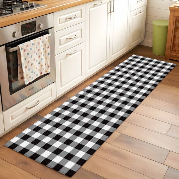 2x6 Kitchen Runner Rug, Black and White Checkered Non-Skid Rubber Backing Large Rectangle Rugs - Living Room Bedroom Home Office, Farmhouse Buffalo Plaid Indoor Floor Mat Carpets Washable Rug