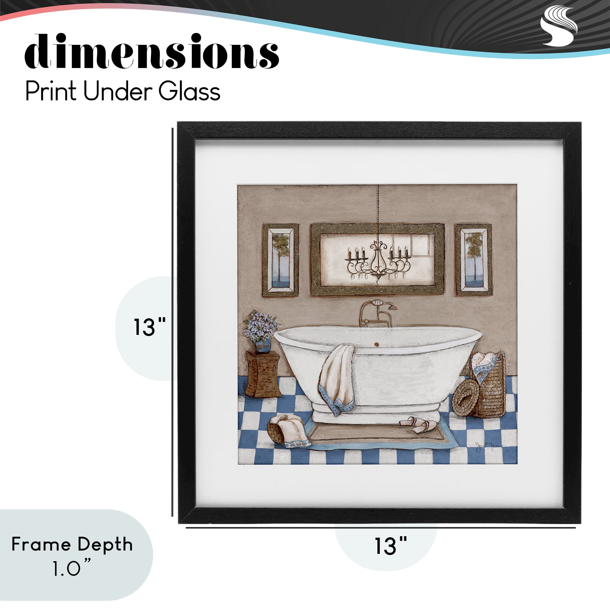 Stupell Industries Checkered Bathroom & Chandelier Black Framed Print Under Glass, design by Janet Tava