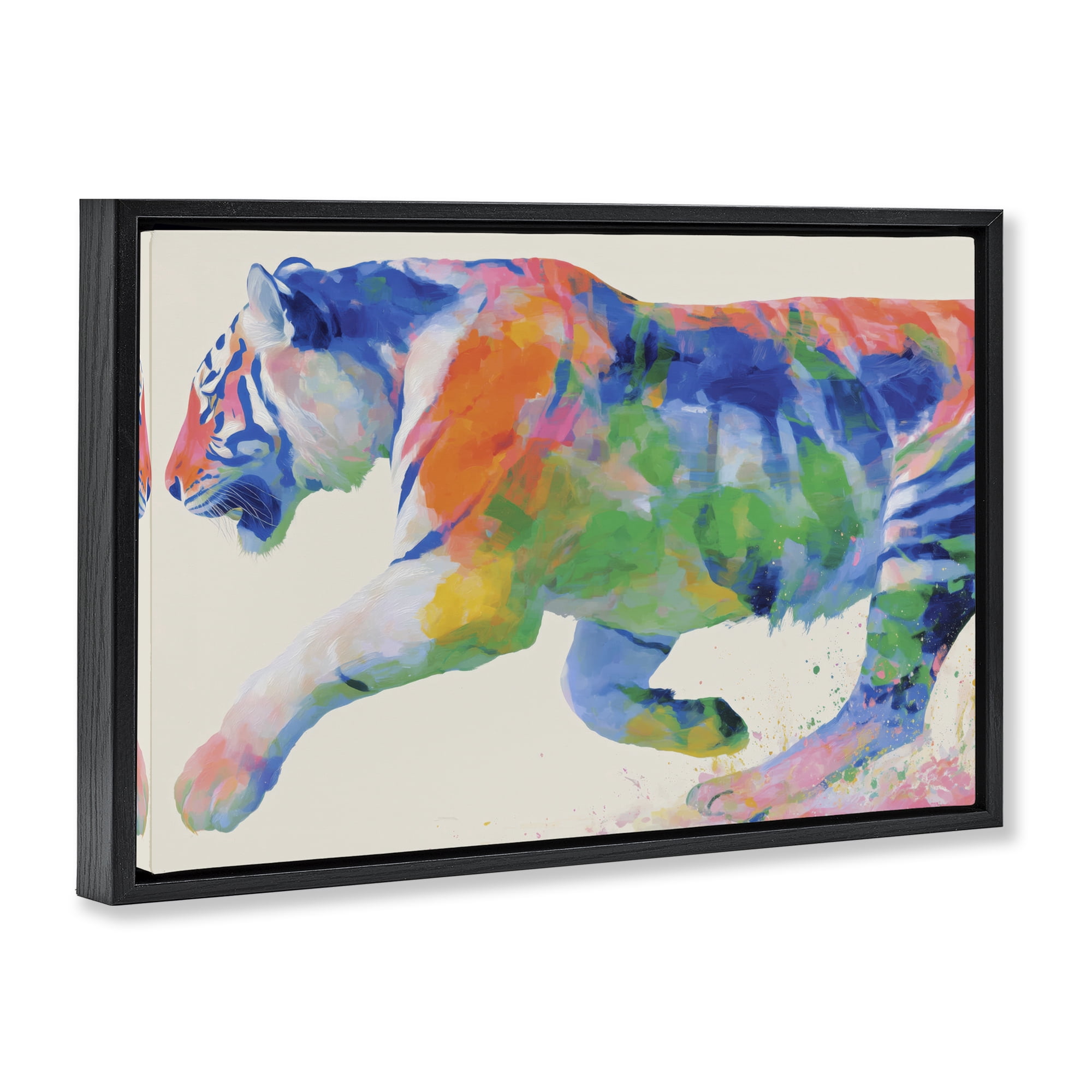 Stupell Industries Colorful Tiger In Motion Black Framed Floater Canvas Wall Art, design by Chromatic Storm Studio
