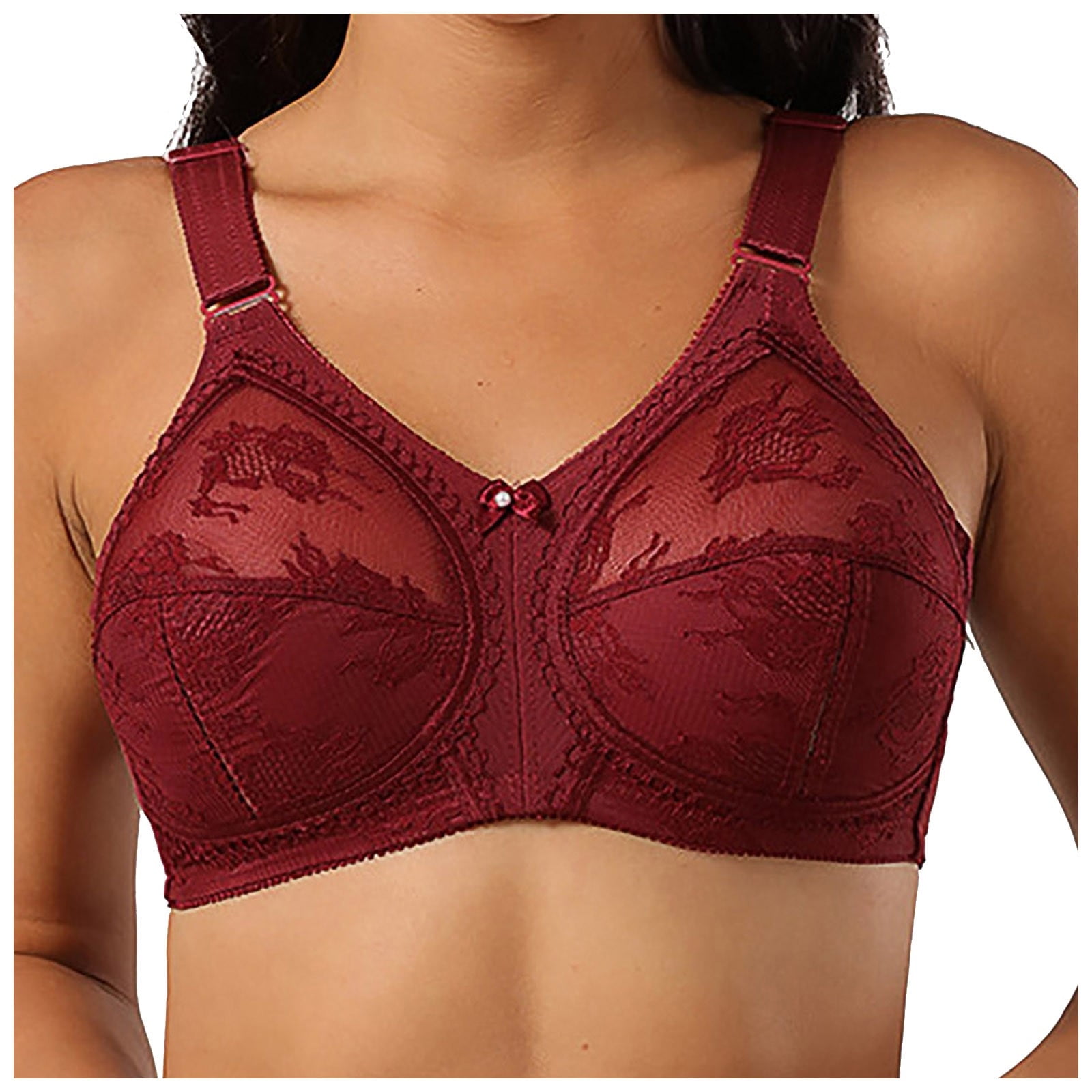 Bigersell Wireless Bra for Women Lace Transparent Underwear without  Underwire and Sponge Bras Female Polyester Backless Sports Bra Regular  T-Shirt Bra, Style 596, Wine 100d 