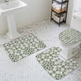 thumbnail image 3 of Abstract Floral Bathroom Rugs Set Retro Green Geometric Texture Ornate Vintage Non Slip Absorbent Soft Bath Mats 3 Piece Set with Bathroom Rug, U-Shaped Floor Mat, Toilet Seat Cover Small Size, 3 of 9