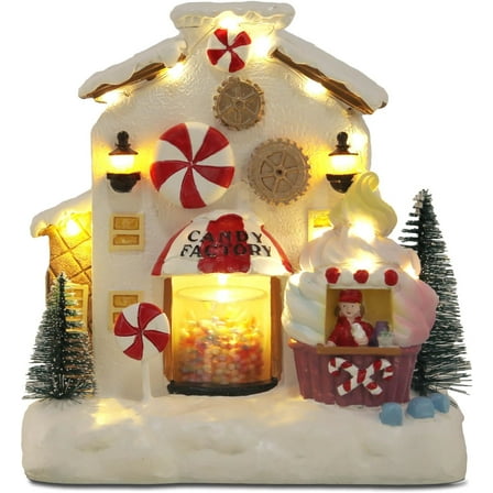 innodept12 Christmas Animated Gingerbread House Decor, Resin, 7.28' x 4.92' x 7.68'