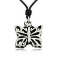 thumbnail image 1 of New Lovely Butterfly Insect Silver Pewter Charm Necklace Pendant Jewelry With Cotton Cord, 1 of 1