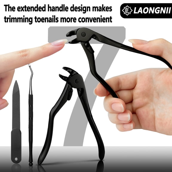 LAONGNII 3-Piece Toenail Clipper Set, Wide Jaw Stainless Steel Clipper with Nail File and Lifter