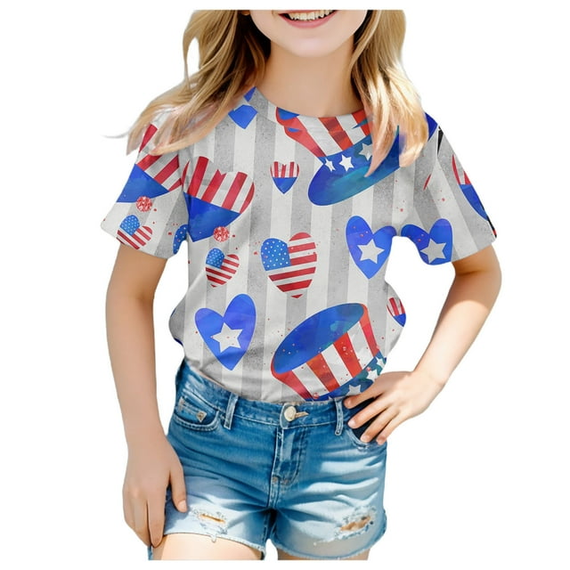 TZEWGL Chemise Décontractée d'Été à Manches Courtes Col Rond Imprimé Graphique Basique pour Enfant Blouse pour Nouveau-Nés Taille 12-13T