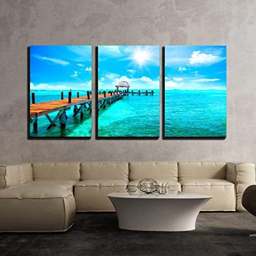 wall26 - 3 Piece Canvas Wall Art - Exotic Caribbean Island