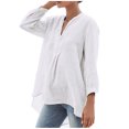 thumbnail image 1 of Top de blusa de línea de algodón con cuello en V y manga recortada de color sólido de otoño para mujer Pompotops  gfhjh5334, 1 of 9