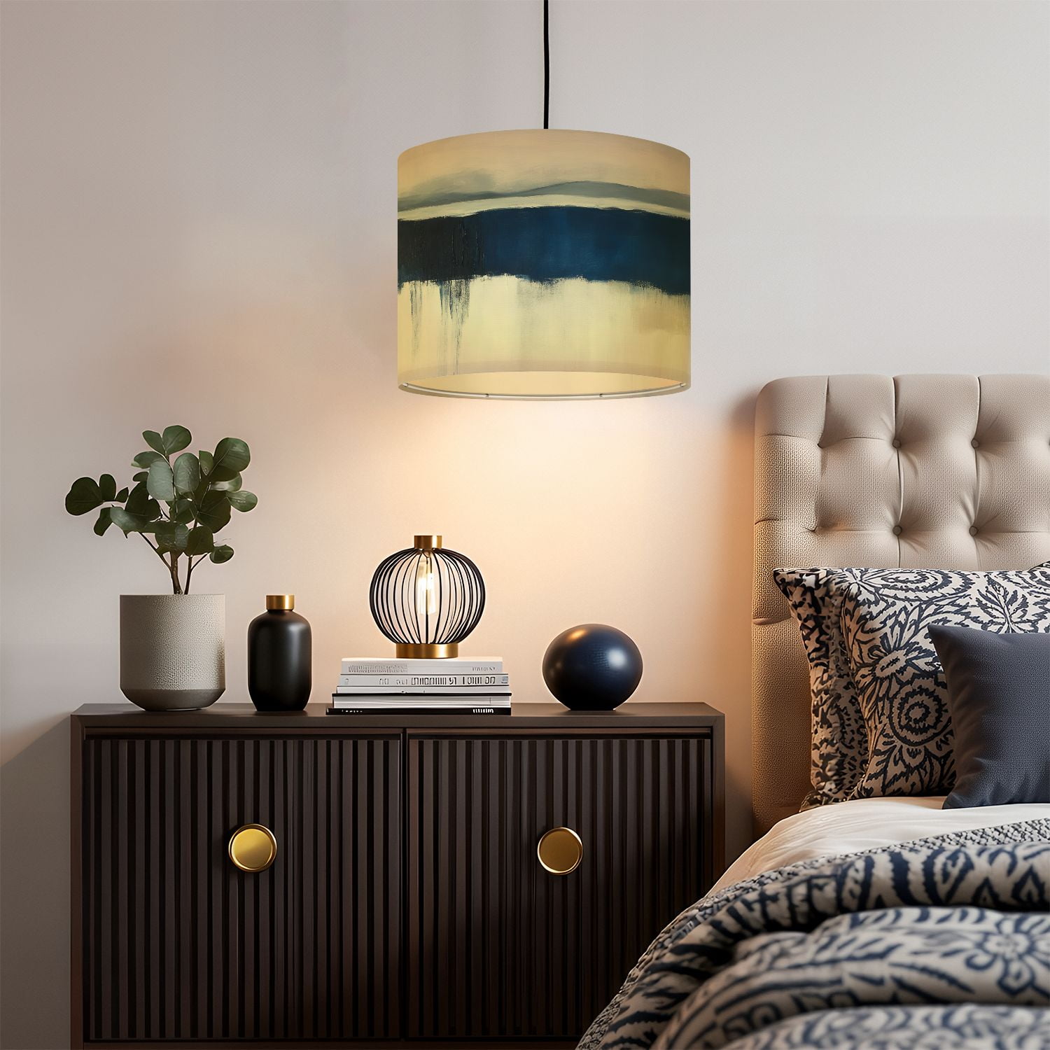 Linen Drum Lampshades Abstract Modern Blue Seascape Ocean Theme Blue Ocean Waves Misty 13"x13"x10" Light Shade for Table Lamps Drum Lamp Shades Lampshade Replacement Assembly Required