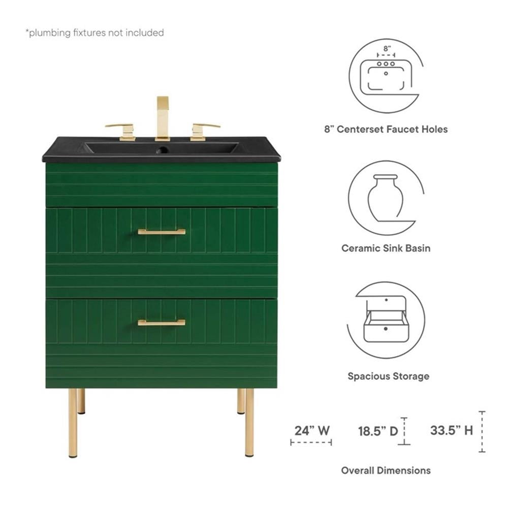 Modway Daybreak 24" Rubberwood MDF Particleboard Bathroom Vanity - Green/Black