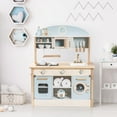 thumbnail image 3 of Robud Luxury Kids Play Kitchen Playset, Wooden Pretend Playset with Microwave Oven, Clock,Towel Rack,Toy for Toddler,Blue, 3 of 12