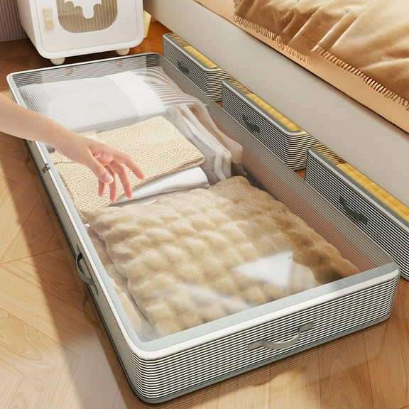 GFHFHITJ Under Bed Storage Bag, Faric Blanket Storage Bin with Zipper Clear Top Storage Container for Closet Organize and Storage