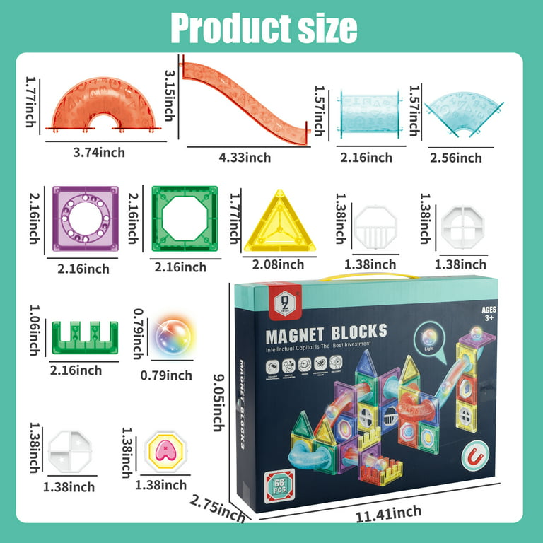 Magnetic Tiles Set with Pipes,3D Clear Magnets Toys,Perfect Gift for Kids