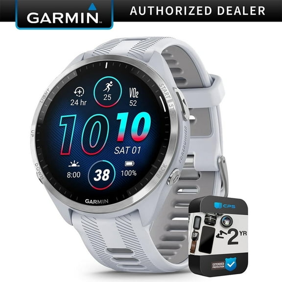Garmin 010-02809-01 Forerunner 965 Running Smartwatch Whitestone and Powder Gray Bundle with 2 YR CPS Enhanced Protection Pack