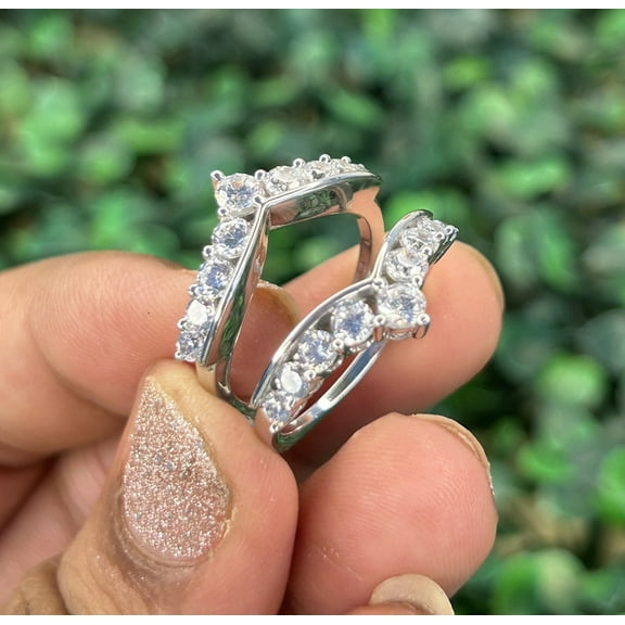 Round Cut Diamond Wrap Ring Jacket in 14K White Gold Finish - Birthday Gift