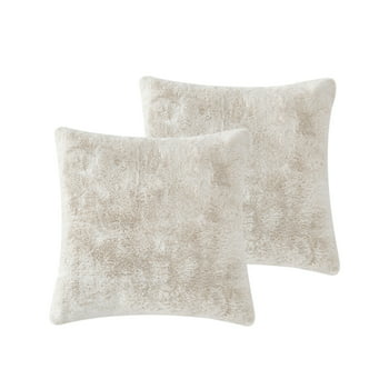 Better Homes & Gardens Faux Tipped Fur Decorative Pillows, 20" x 20", Beige, Set of 2