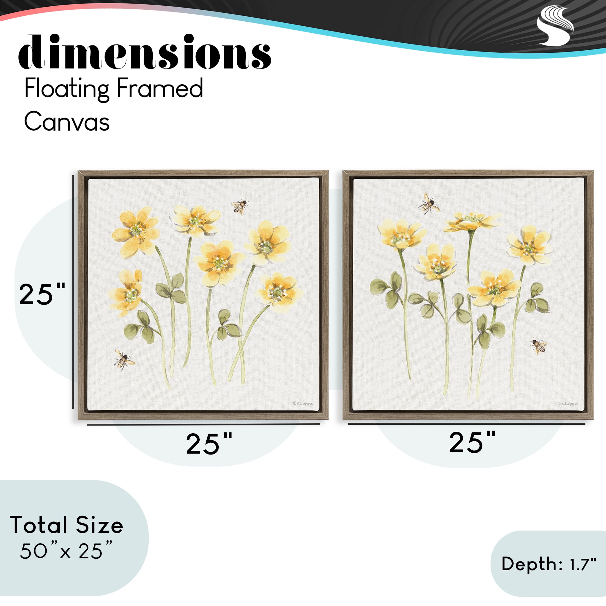 Stupell Industries Sweet Honey Flowers & Bees 2 Piece Brown Framed Floater Canvas Set, design by Beth Grove
