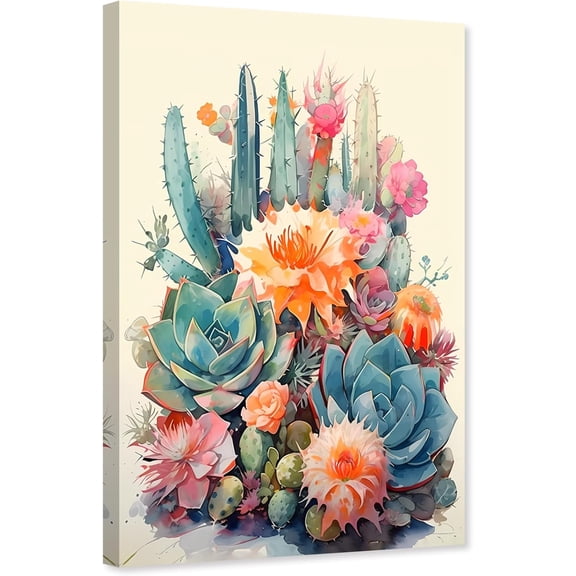 ZHONGYUTONG Cactus Canvas Wall Art Succulent Pictures for Wall Decor Mexican Botanical Artwork Painting for Bedroom Decor Framed (12.00" x 18.00")