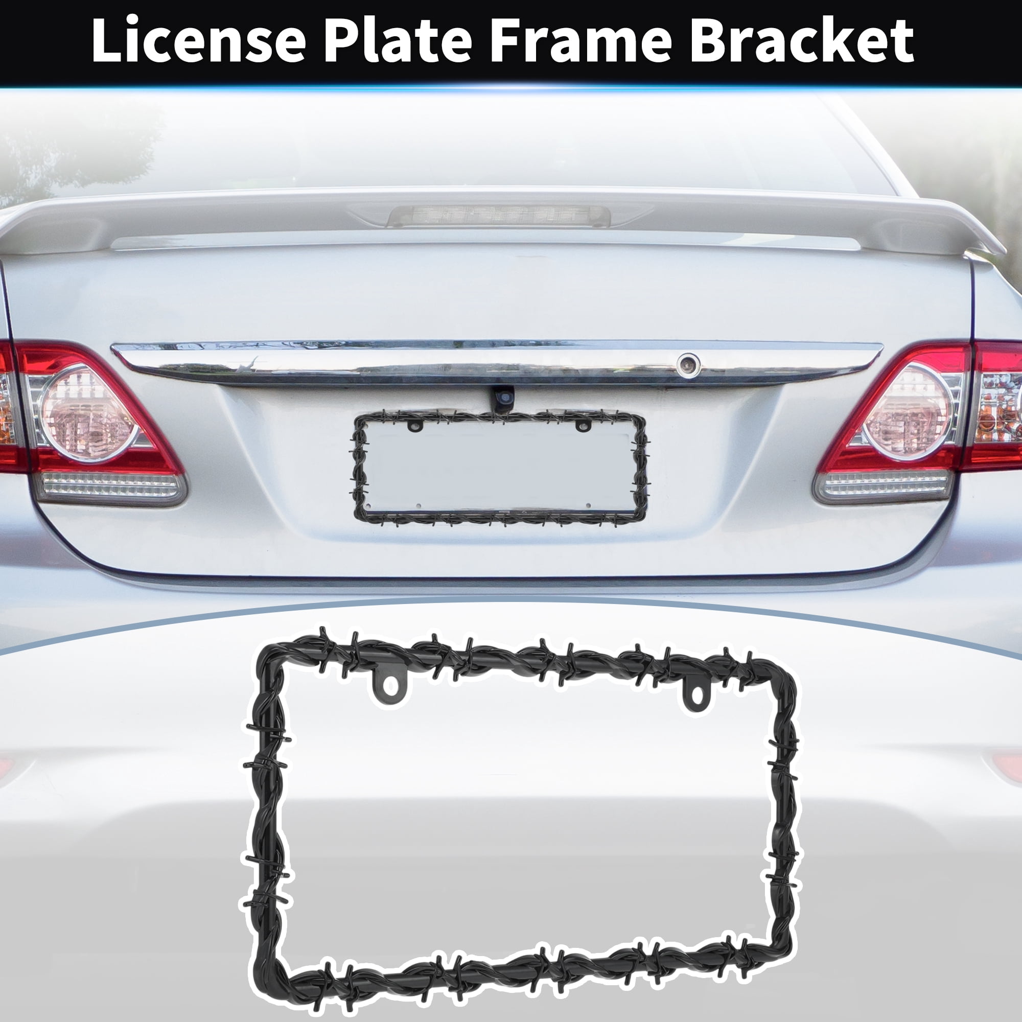 Unique Bargains Universal Barbed Wire Design License Plate Frame with Screws for Cars