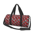 thumbnail image 2 of Xecao Red Floral print Round Travel Duffel Bag is a foldable gym bag with an inner pocket, perfect for travel sports, 2 of 8