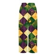 thumbnail image 3 of LWavelet Soft Fabric Mardi Gras Plaid Wide Leg Pants Women Festive Casual Wear Dark Green M, 3 of 5