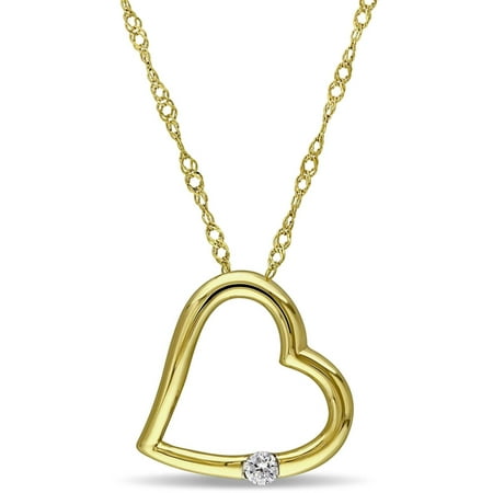 Miabella Diamond-Accent 14kt Yellow Gold Heart Pendant, 17