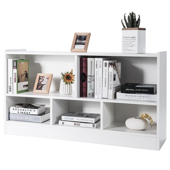 2-Shelf Bookcase with 5 Cubes, Wood Kids Toy Storage Cabinet with Open Shelves, White Storage Organizer for Playroom Bedroom