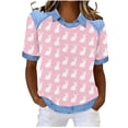 thumbnail image 2 of Mifsaly Waffle-Knit Easter Shirts for Women Floral and Cute Animal Printed T-Shirts Collared Short Sleeve Casual Tops Happy Festival Basic Tee XL, 2 of 6