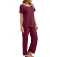thumbnail image 3 of Franhais Women's 2 Piece Lounge Set Short Sleeve Tops +  Solid Color/Floral Pants Sleepwear Sets, 3 of 7