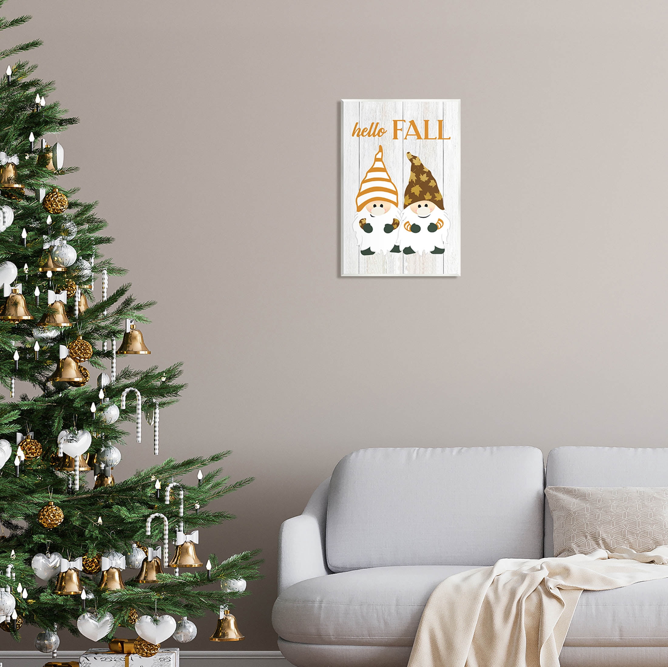 Stupell Industries Hello Fall Whimsical Gnomes Graphic Art Unframed Art Print Wall Art, Design by CAD Designs