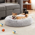 thumbnail image 2 of Pefilos 20" Calming Dog Bed Sofa, Anti-Slip Round Fluffy Plush Pet Cat Bed, Anti-Anxiety Donut Cuddler Warming Cozy Soft Round Cushion Bed for Indoor, Gray, 2 of 8